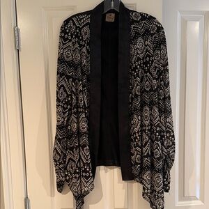 Suede and patterned open cardigan